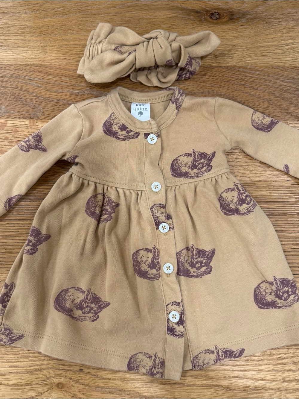 Kate Quinn Yellow Fox Print Long-Sleeve Dress with Headband